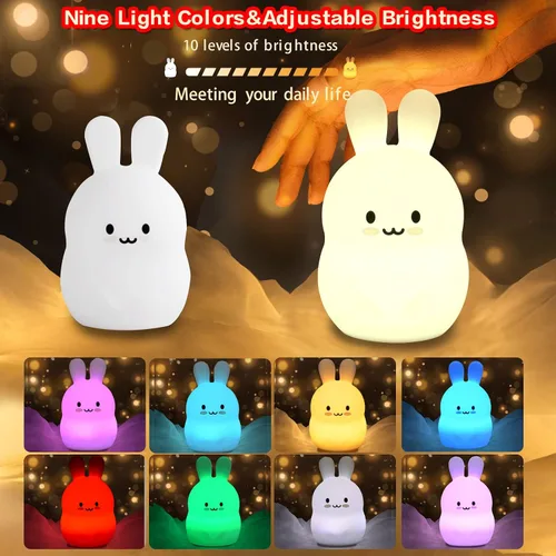 Vista 2 de WHA&DARREN Luz nocturna de conejo para niños y niños pequeños, luz nocturna de animales blanda para niñas y niños - Bonita lámpara de dormitorio