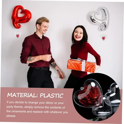 Vista 9 de 10 adornos de corazón rellenables para manualidades, adornos de Navidad en forma de corazón transparente para árbol de Navidad, boda, decoración