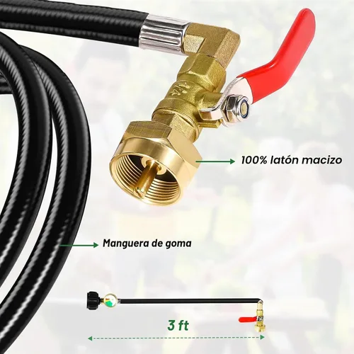 Vista 5 de Adaptador de Recarga de Propano para Tanques de 1 libra, Manguera Adaptadora de Tanque de Propano Mejorada de 3 pies/36 pulgadas con Medidor