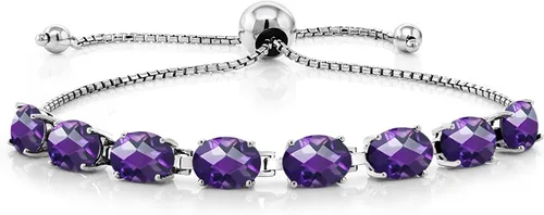 Vista 153 de Gem Stone King Pulsera de plata de ley 925 con piedra natal ovalada de 0.276 x 0.197 in para mujer, totalmente ajustable hasta 9 pulgadas