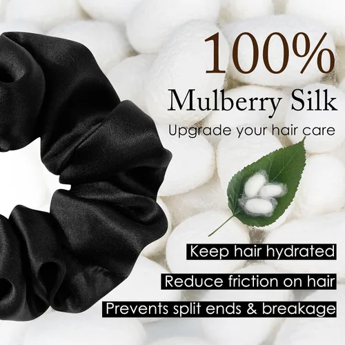 Vista 2 de OLESILK 100% Seda de Mora de Mulberry - Scrunchies para el cabello al dormir, ligas de seda para mujeres y niñas para cabello rizado y dañado, sin