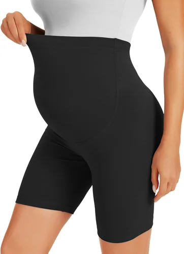 Vista 3 de BONVIGOR Pantalones cortos de maternidad sobre el vientre, para entrenamiento, yoga, atlético, embarazo, pantalones cortos de descanso