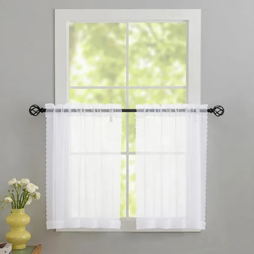 Vista 61 de MYSTIC-HOME Juego de cortinas de niveles transparentes blancas para cocina de 24 pulgadas de largo, tratamiento de cortinas para ventanas pequeñas