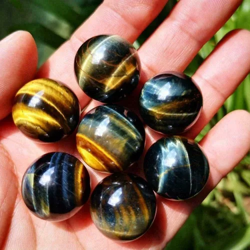 Vista 8 de TEAMWILL 2 bolas de cristal de cristal de jaspe de ojo de tigre azul natural, esfera de cuarzo, regalos de roca curativa