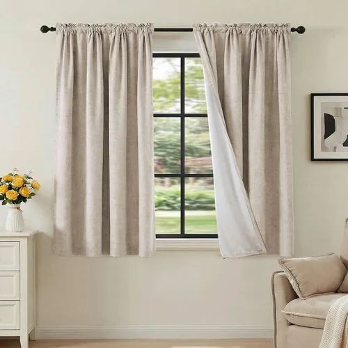 Vista 17 de H.VERSAILTEX Cortinas 100% opacas con aspecto de lino para dormitorio, bloqueo de luz completa, bolsillo para barra, cortinas de ventana gruesas