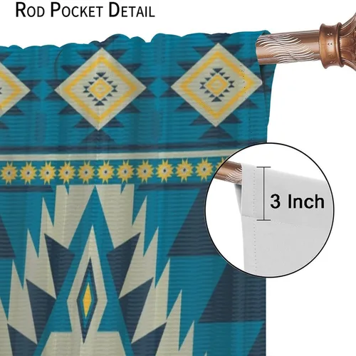 Vista 206 de Cortinas con patrón geométrico tribal, estilo suroeste, azteca, rústico, occidental, nativo americano, opacas, con bolsillo para barra, decoración