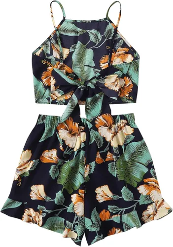 Vista 2 de MakeMeChic Traje de dos piezas para mujer camiseta corta de verano con pantalones cortos