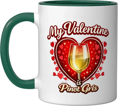 Vista 7 de Pinot Gris Wine Glass Valentine Hearts Love Funny Gift Ceramic Mug, Black/White, 11oz