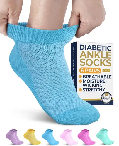 Vista 11 de Pembrook Calcetines de tobillo para diabéticos para mujeres y hombres - 6 pares Calcetines de corte bajo para neuropatía para mujeres Costuras