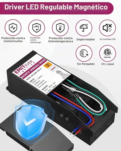 Vista 3 de EMITEVER Controlador LED magnético regulable de 200 W, fuente de alimentación magnética de transformador de 24 V, 120 VCA a 24 VCC, compatible