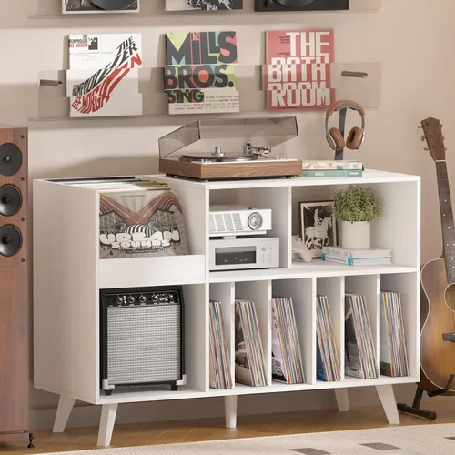 Vista 11 de LELELINKY Soporte grande para tocadiscos, soporte para tocadiscos de 48 pulgadas con almacenamiento, soporte para discos de vinilo con área