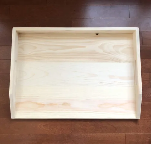 Vista 3 de Bandeja de servir de madera hecha a mano, la cubierta superior de la estufa funciona como TV, cama o bandeja de alimentos, tabla de servir de madera