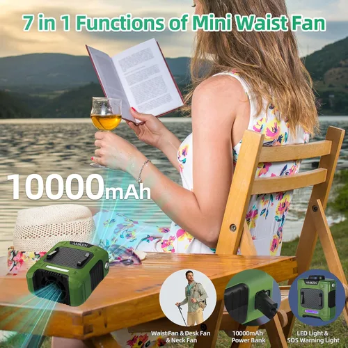 Vista 2 de AMKEN Ventilador de cintura, ventilador recargable de clip de cinturón de 10000 mAh, tiempo de funcionamiento de 24 horas, flujo de aire fuerte