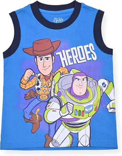 Vista 2 de Disney Toy Story Woody Buzz Lightyear - Paquete de 2 camisetas sin mangas para niños pequeños y niños color azulgris