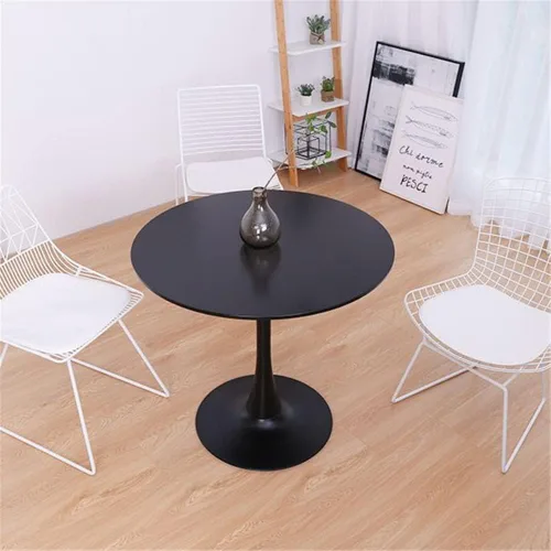 Vista 6 de Mesa de comedor moderna redonda de madera maciza con base de tulipán, muebles de comedor, mesa pequeña para comedor, cocina, ocio, mesa de café Negro