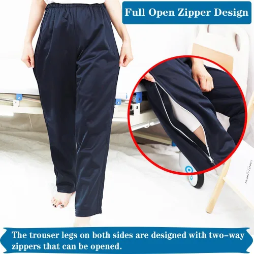 Vista 3 de Pantalones unisex con cremallera lateral, pantalones con cremallera para recuperación después de la cirugía, traje para pacientes fracturados