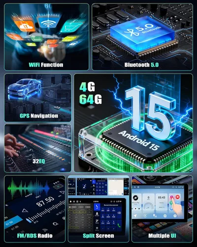Vista 3 de 【Bluetooth 5.0 32 EQ】 4G+64G Android 15 Estéreo de coche para Ford F150 2009 2010 2011 2012 con Carplay Android Auto, 9 pulgadas Incell pantalla