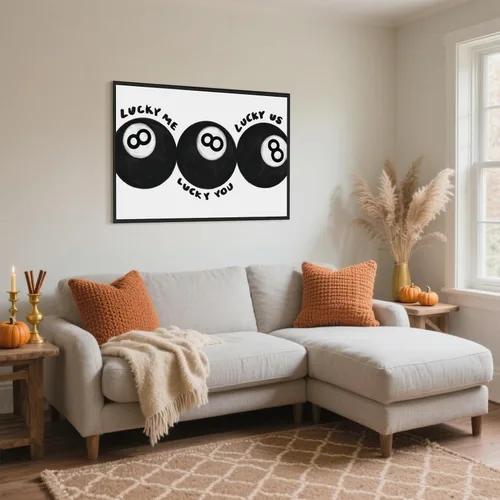 Vista 4 de Lucky Me Lucky You Arte de Pared Impreso Póster Moderno de Bola 8 en Blanco y Negro Decoración de Habitación de Niño Imagen Inspirada en Billar