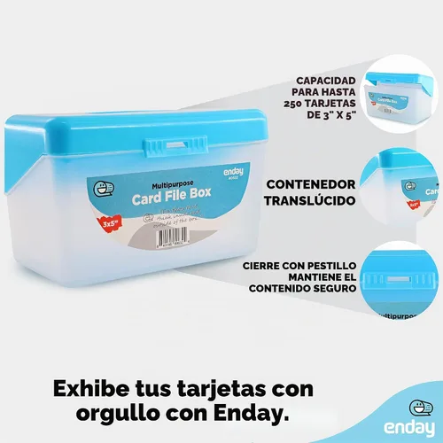 Vista 3 de Enday Caja de tarjeta de índice azul 3x5, organizador de tarjetas de índice, soporte para tarjetas flash, capacidad para 250 tarjetas.