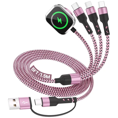 Vista 20 de Cruise Travel Essentials 2026, cable USB A/C 3 en 2 para iPhone 17, cargador iWatch, cable de carga múltiple trenzado, cable de carga múltiple