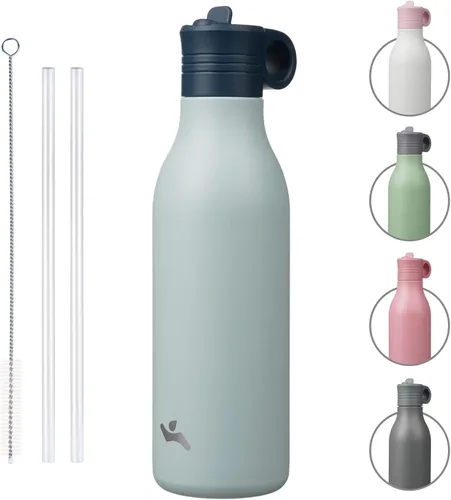 Vista 20 de Konokyo Botella de agua de acero inoxidable de 12 onzas con popote, botella de agua de viaje de metal aislada, reutilizable y a prueba de fugas, sin