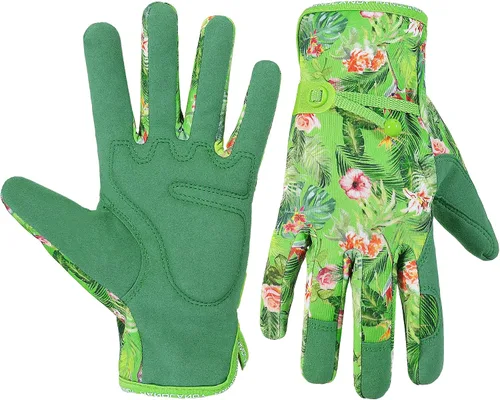 Vista 17 de HANDLANDY Guantes de trabajo para mujer, guantes de jardinería de cuero transpirable para mantenimiento de patio, protección de manos con pantalla