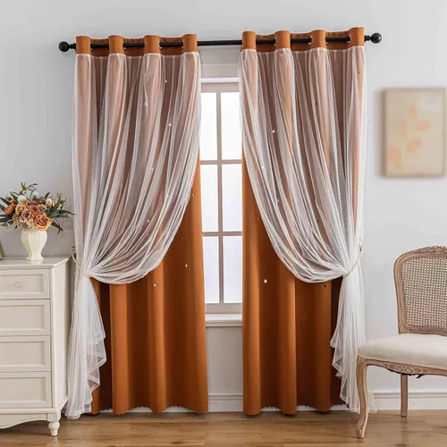 Vista 30 de Anytime - Cortinas para dormitorio de niñas con estrella hueca, cortinas opacas para habitación de niños, cortinas largas para oscurecer