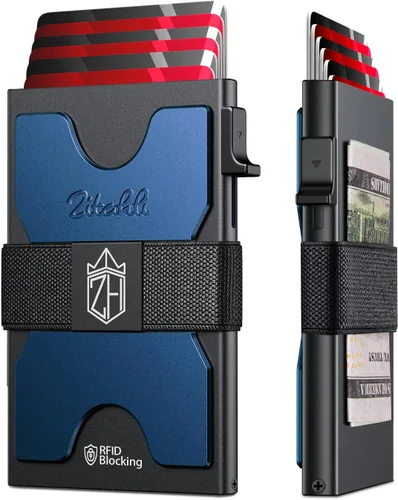 Vista 8 de Zitahli Cartera novedosa para niños y hombres, tarjetero delgado con capacidad para 6 + 6 tarjetas, funda de tarjeta de metal, carteras minimalistas