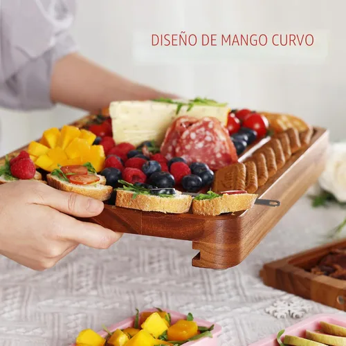 Vista 4 de hecef Juego grande de tabla de embutidos rosa con cuchillos de queso de acero inoxidable, juego de tabla de queso, bandeja de aperitivos de madera