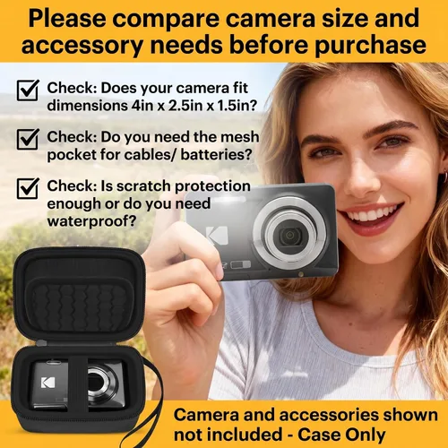 Vista 9 de Funda para cámara digital KODAK PIXPRO FZ55/FZ45/FZ53/FZ43 de 16 MP, bolsa de almacenamiento de viaje con bolsillo de malla para baterías, cables