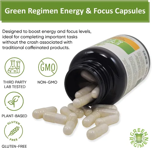 Vista 6 de Green Regimen Cápsulas Energy & Focus - Suplemento nootrópico natural para una claridad mental sostenida, concentración y alerta mejoradas, sin
