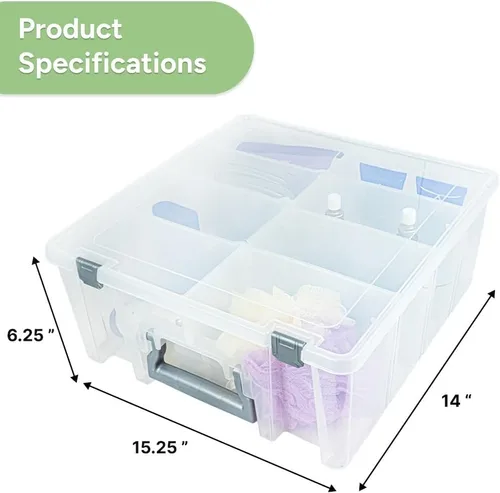 Vista 4 de Best Kept Super Satchel - Caja de doble compartimento profundo, almacenamiento de arte con 8 compartimentos extraíbles, cierre inteligente