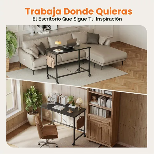 Vista 3 de Mericonia Escritorio de computadora, escritorio de juegos para espacios pequeños, mesa moderna de estilo simple para oficina en casa, mesa de Negro
