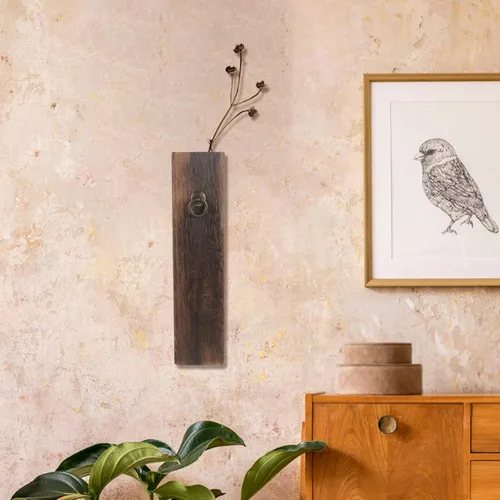 Vista 2 de Jarrón de madera con bolsillo de pared de madera para flores secas y vegetación artificial, soporte para plantas de interior, maceta de bolsillo