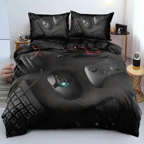Vista 26 de Juego de funda de edredón de tamaño individual con estampado 3D de Gamepad azul para niños, fundas de edredón y fundas de almohada para dormitorio