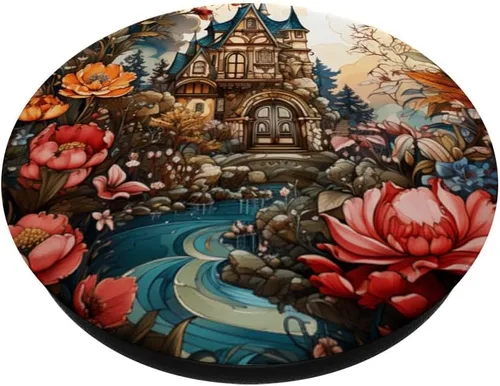 Vista 2 de Nature's Castle: Encantador río y jardín floral PopSockets intercambiables PopGrip