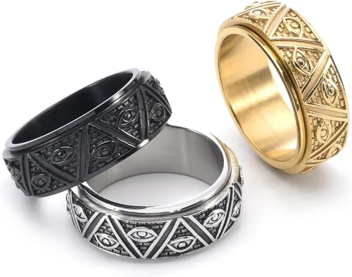 Vista 5 de Nanafast Anillos giratorios de ojo turco de 0.315 in para hombres, anillos de acero inoxidable para hombres y mujeres, anillo de plata negra, anillo