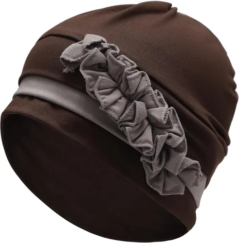 Vista 17 de ZLYC Gorro de verano para mujer, gorro elástico de quimioterapia con flores Blanco floral