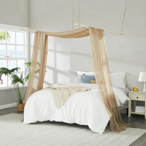 Vista 19 de Warm Home Designs Cortinas de Dosel de Cama Beige de 55 x 144 Pulgadas. Nuestras Cortinas de Cama con Dosel Individual Funcionan Muy Bien como Dosel