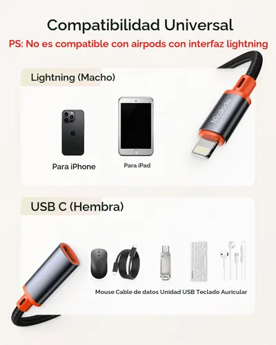 Vista 8 de mcdodo Adaptador 4 en 1 USB-C a Lightning OTG con función de carga/audio/OTG Tipo C hembra a Lightning Macho Adaptador de cable apto