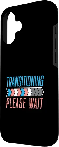 Vista 2 de Funda transgénero LGBTQ para iPhone 16 Transitioning Please Wait Rainbow Pride