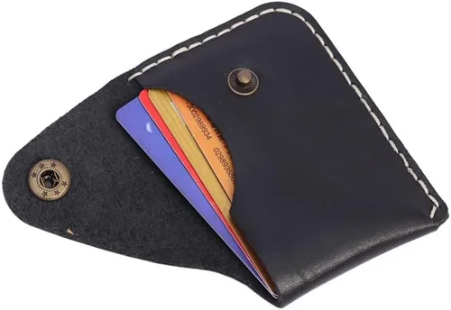 Vista 8 de Bolsillo frontal ultradelgado de cuero hecho a mano cartera simple delgada para tarjetas tarjetero cartera para tarjetas de presentación para Marrón