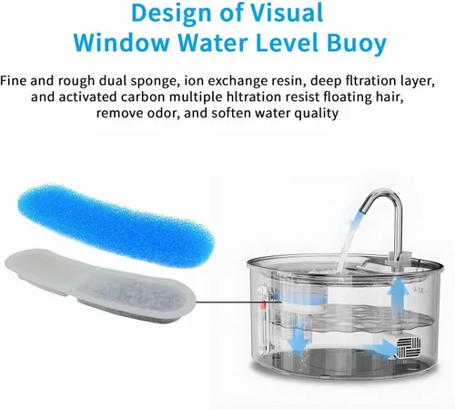 Vista 7 de Qumox Fuente de agua para gatos de acero inoxidable: dispensador automático de agua para mascotas de 108 oz/3.2L Fuente de agua para interiores
