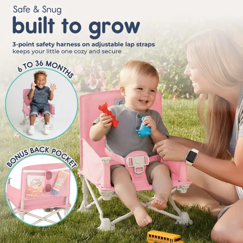 Vista 5 de Hiccapop OmniBoost Asiento elevador de viaje con bandeja para bebé Asiento elevador portátil plegable para bebé para mesa de comedor, camping