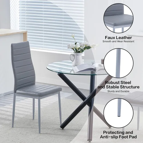 Vista 5 de Juego de sillas de comedor para cocina, sillas modernas de metal con asiento acolchado de piel sintética, respaldo alto y sillas de patas cromadas
