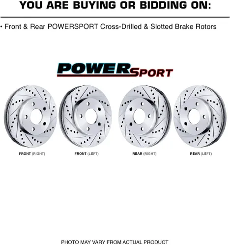 Vista 2 de Para 2013-2020 Nissan Altima PowerSport Delantero Trasero Plata Zinc Cruz Perforado Rotores de Freno Ranurados