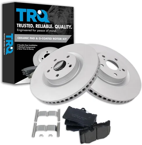 Vista 52 de TRQ Juego de pastillas de freno delantero y rotores con revestimiento de cerámica compatible con Jeep Compass Patriot 2017