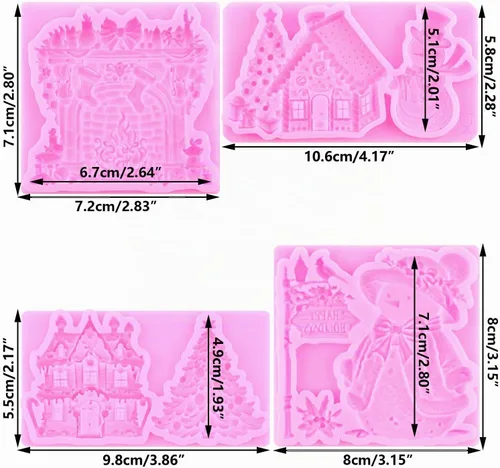 Vista 2 de Mujiang Moldes de silicona de muñeco de nieve de Navidad, molde 3D para castillo de Navidad, moldes de chimenea para decoración de pasteles Estilo a