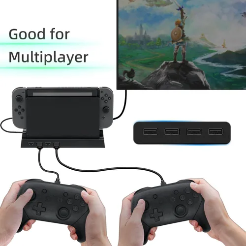 Vista 7 de Mcbazel Hub USB para muelle de interruptor, 4 puertos USB 2.0 Hub Dock compatible con NS Switch - Negro