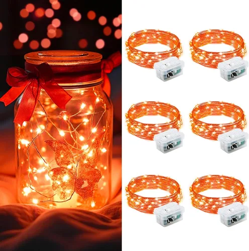 Vista 10 de AIKEI Paquete de 12 luces LED de hadas que funcionan con pilas, guirnaldas de luces impermeables de 7 pies, 20 luces LED de luciérnagas estrelladas